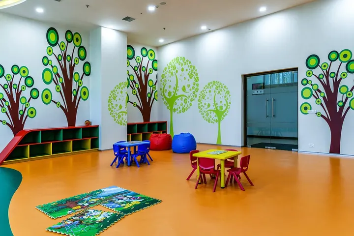 Tata New Haven, Bengaluru - another Tata Housing project Children's activity room with small tables at Tata New Haven, Bengaluru